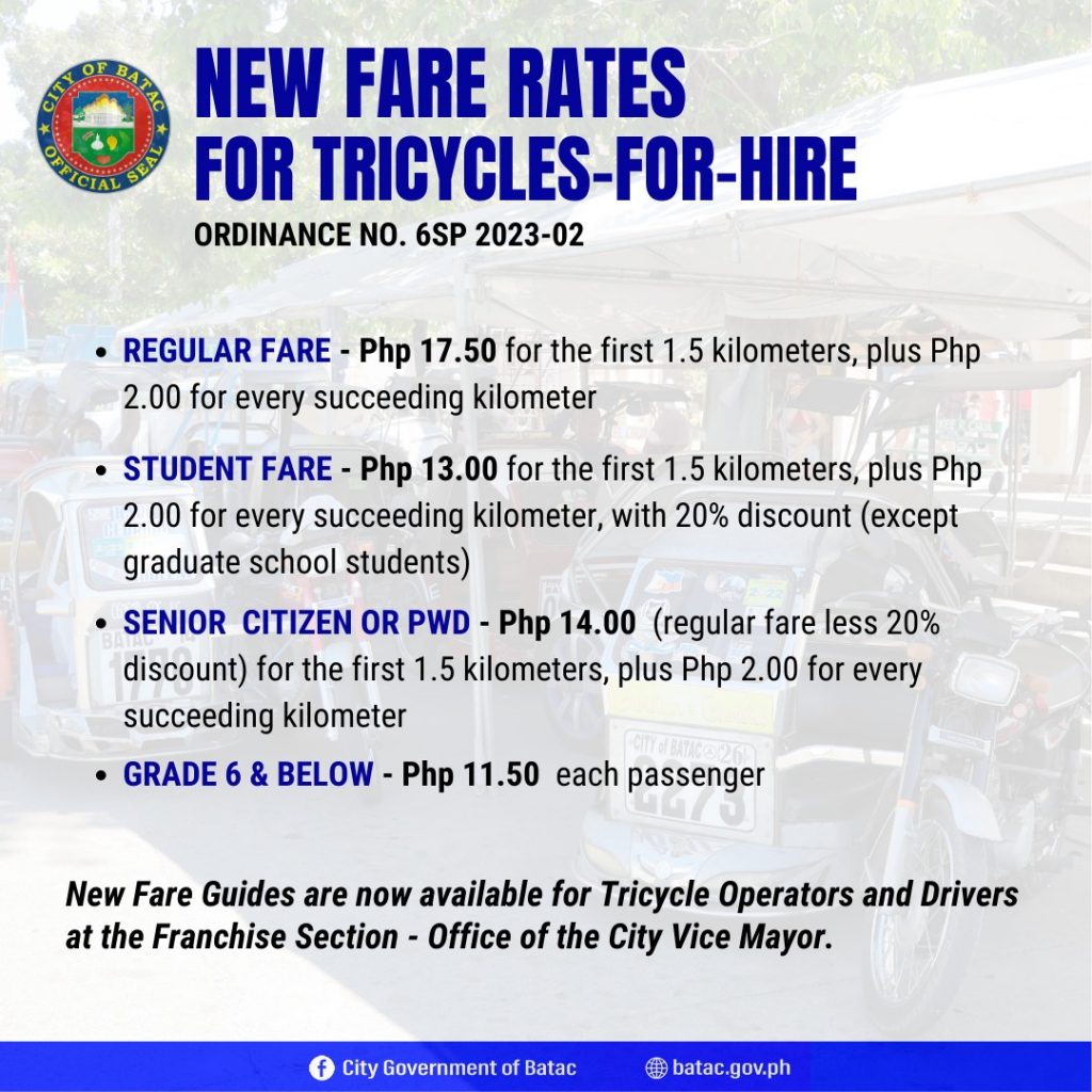 New Fare Rates for Tricycles-for-Hire