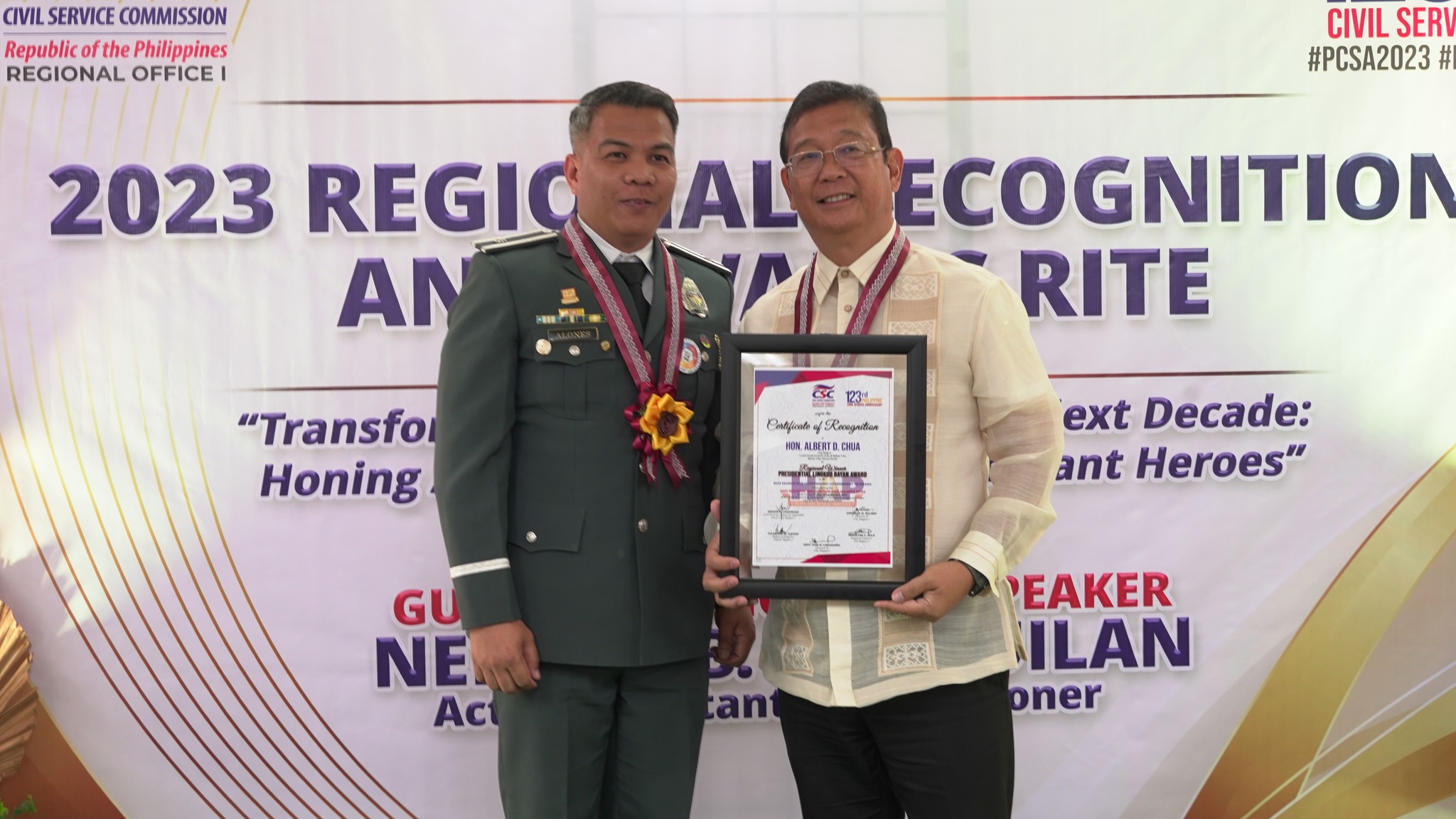 MAYOR ALBERT D. CHUA HONORED AS CSC PRESIDENTIAL LINGKOD BAYAN REGIONAL AWARDEE